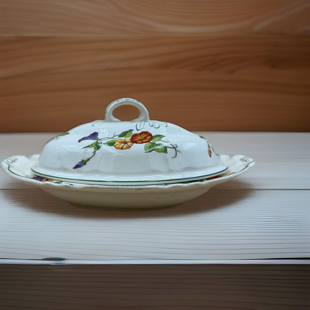 Antique K.T. & K. Ivory Covered Dish | Casserole - Morning Glory Pattern |